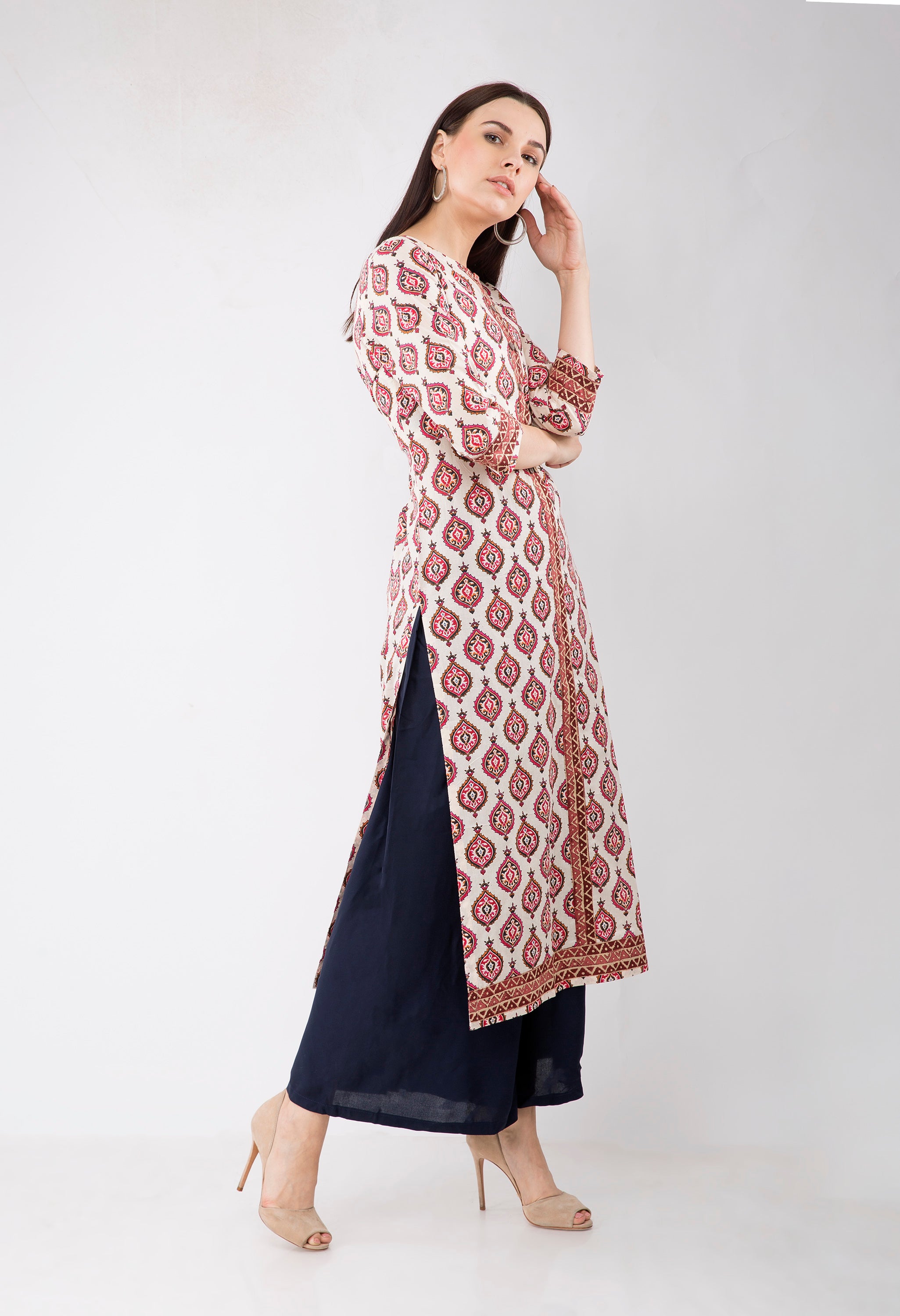 Aline kurti pattern paired with Ankle length plazzo - Fashion Key